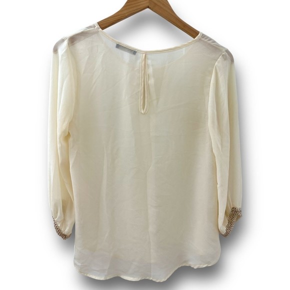 Women’s Boutique Cream Ivory Flowy Blouse Beaded Sleeve Detail Small - Picture 5 of 12
